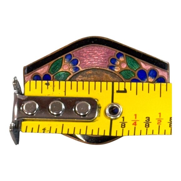 Vintage Czechoslovakia Pink Enamel Floral Brooch Cobalt Blue Flowers Accents - Picture 4 of 5